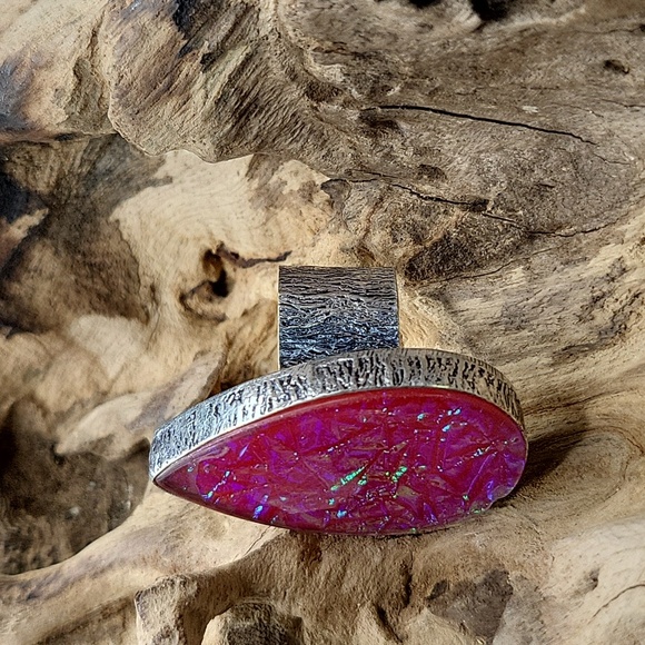 Triplet Opal Adjustable Ring - 925 Plated - Picture 3 of 7